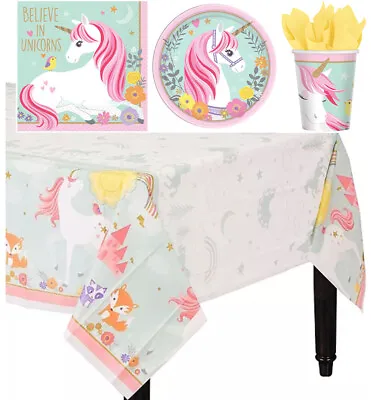 Magical Unicorn Birthday Party Tableware Set 33pc. CupPlatesTable CoverNapkin • £21.22