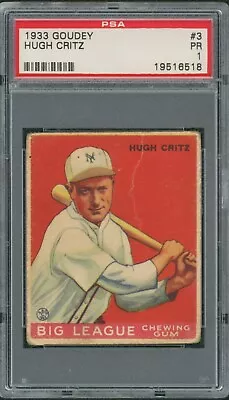 1933 Goudey #3 Hugh Critz New York Giants PSA 1 • $49.99