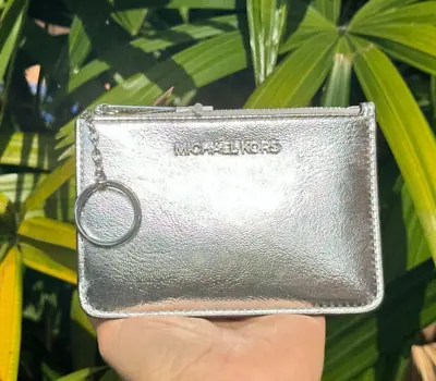 Michael Kors Jet Set Travel Small Coin Pouch Id Holder Wallet Silver Patent • $44.88