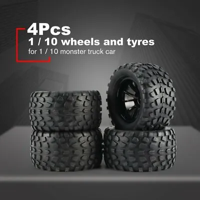 4Pc 130mm Off-road Wheel Rim Tires For 1/10 Monster Truck Racing RC Car 12mm Hex • $42