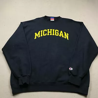 Michigan Wolverines Sweatshirt Mens XL Blue Champion Crewneck NCAA Spell Out • $24.99