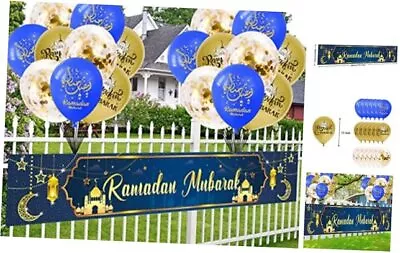 Ramadan Mubarak Decorations 120 × 20inch Long Ramdan Long Banner With Balloons • $17.64