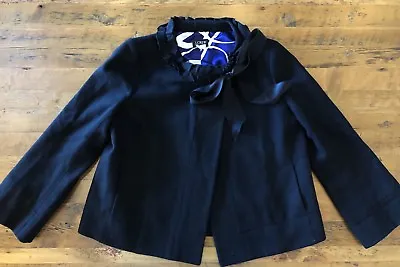J. Crew Cheshire Black Herringbone Ruffled Neck Jacket Wool Coat Size 12 88879 • $68.99