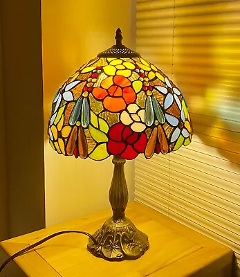 Tiffany Style Vintage Stained Glass Table Lamp Rose Floral Desk Light 18  Tall • $89.99