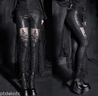 Punk Rave Macbeth Wet Look Gothic Leggings With Lace Panel K-144  • £35