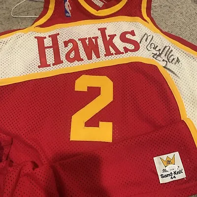 AUTHENTIC 80's MOSES MALONE AUTO ATLANTA HAWKS SAND-KNIT JERSEY 44 L 🔥JSA 🔥 • $325