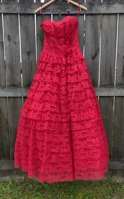 Vintage Southern Belle Red Lace Ball Gown Dress • $100