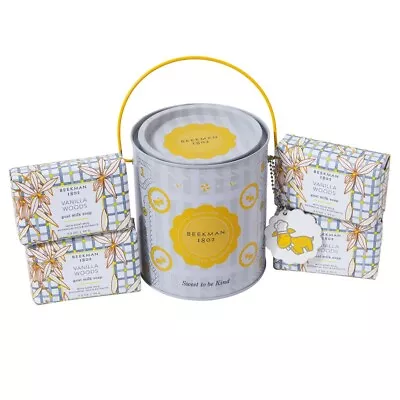 Beekman 1802 4-pack Goat Milk Bar Soap In Decorative Pail - Vanilla Woods • $28.95