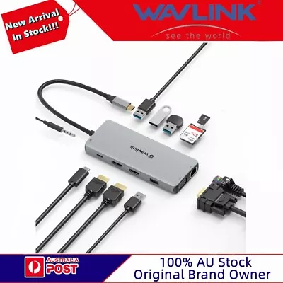 Wavlink USB C 12-in-1 Hub/ Docking Station 2*4K HDMI&1*2K VGA Port 87W PD Charge • $89