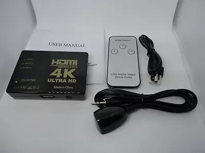 4K HDMI 3 Ports To 1 Switch Hub Ultra HD DVD HDTV IR Remote Control Controller • $19.58