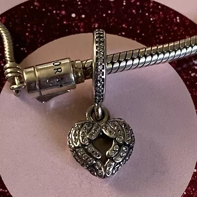 £32 • Buy Genuine Pandora Opening Angel Wings  Sparkling Pink Enamel Bracelet Charm Heart