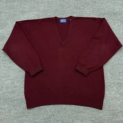 Vintage Pendleton Sweater Mens L Red Maroon Pure Virgin Lambswool Wool V Neck • $22.95