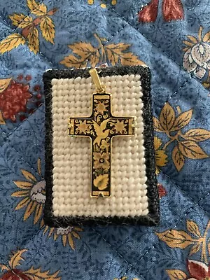 Vintage Damascene Toledo Gold Tone Spain Enamel Bird  CROSS Pendant • $19.99