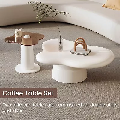 Modern White Coffee Table With Temper Glass End Table Small Cloud Center Table • $434.61