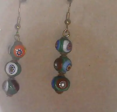 Vintage Millefiori Beads Earrings Dangle Pierced Floral Colorful Earrings • $9.95