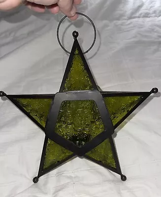 Moroccan Star Lantern Hanging Glass Five Points Tea Light Candle Holder In Green • $20