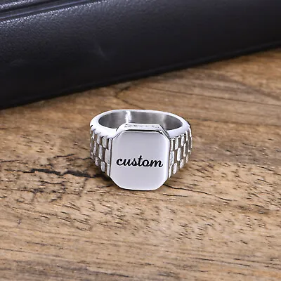 Vnox Free Custom Engraving Rings Men Women Stainless Steel Square Signet Rings • $9.99