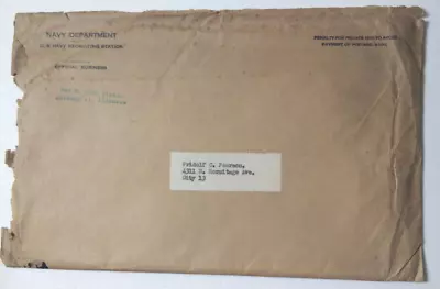 Vintage Navy Department Envelope Fridolf N Pearson City 13  Chicago Illinois • $21.25