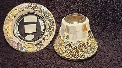 YANKEE CANDLE Small Shade Topper And Tray Gold Silver & Mother Of Pearl Mosaic • £15