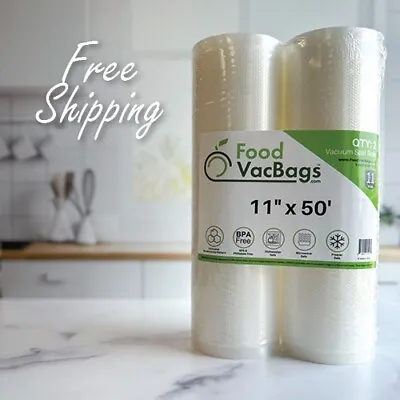 $20.99 • Buy Two 11 X50' FoodVacBags Vacuum Seal Bags Rolls Food Storage Bulk 100' Feet!