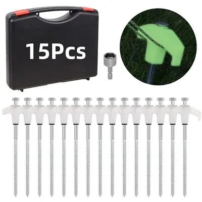 15x Heavy Duty Steel Hex Screw In Camping Tent Pegs Glow In The Dark Head + Case • $26.98