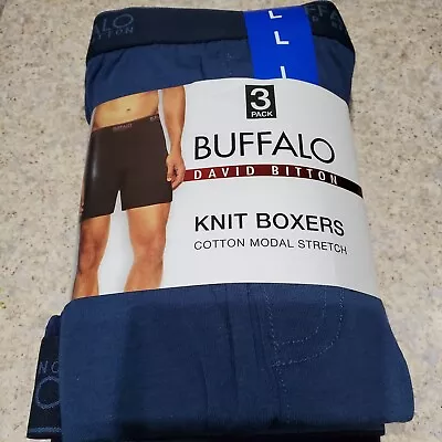 3 Pack Mens Large Blue Buffalo David Bitton Knit Boxers Cotton Modal Stretch • $24.95
