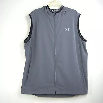 Under Armour Sleeveless Hoodie Mens XXL Full Zip Gray Fitted Performance * • $27.51