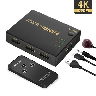 4K Ultra HD 3 Way HDMI Switch Splitter HDTV Auto 3 Port IN 1 OUT Remote Control • $13.95