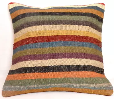 Indian Kilim Jute Cushion Cover Handmade Home Deco Pillow Vintage 18  Square Rug • $22.79