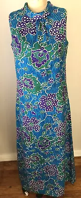 Vintage 70’s Mod Miss Hawaii Purple Blue Psychedelic Maxi Dress M/8? • $29.99