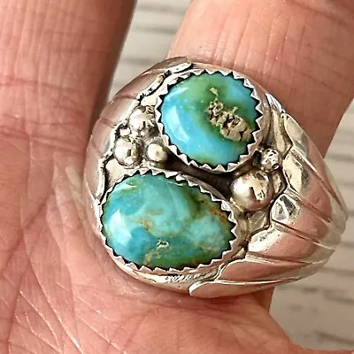 Sonoran Gold Navajo Mens Turquoise Ring Sz 13.5 Sterling Signed Fans 19g Band • $199.94