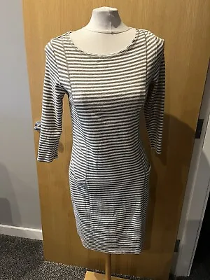 £10 • Buy Ladies Grey Striped Design Dressy Casual Midi Dress Size 10 White Stuff 