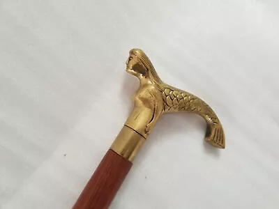 Vintage Brass Mermaid Handle Antique Victorian Cane Wooden Walking Stick Gift • $36.04