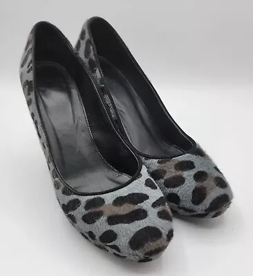 J.Crew Collection Pia Calf Hair Pumps Size 7.5 Blue Leopard Print Round Toe • $25.49