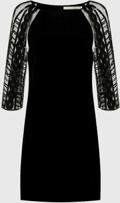 £27.99 • Buy NOUGAT Black Dress With 3/4 Tulle Sequin Sleeves Flared Hem Size 10 RRP £199