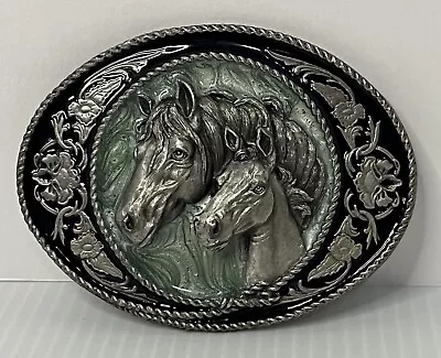 Beautiful Vintage Siskiyou Brass Belt Buckle With Mare And Colt - J-3 • $15.50