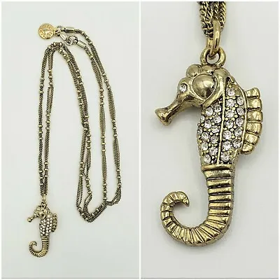J Crew Gold Tone Seahorse With Clear Rhinestones Nautical Necklace • $19.99