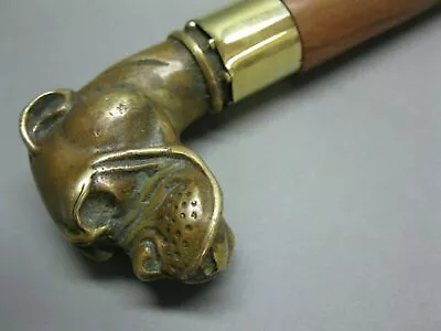 $35.27 • Buy Solid Vintage Designer Brass Dog Head Wooden Walking Stick Cane Antique Gift New