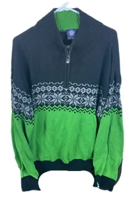 Icewear Iceland Sweater Mens Size 2XL Green Black 1/4 Zip Nordic Fair Isle Knit • $59.99