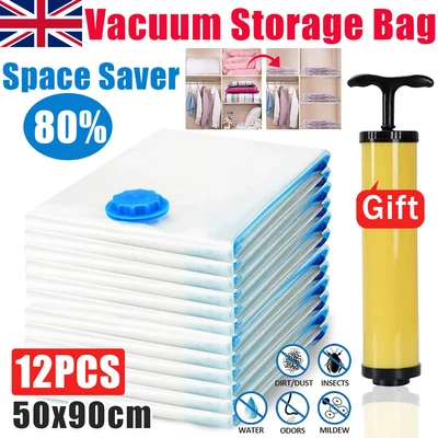 £11.29 • Buy Pack Of 12 Space Saving Vacuum Storage Bags Clothes Bedding Organiser 50 X 90cm