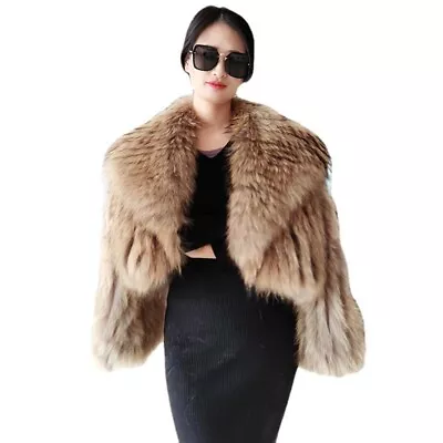 Real Raccoon Fur Strips Large Fur Collar Short Women's Winter Coat Jackets Parka • £164.59