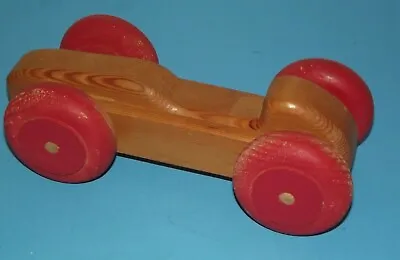 Wood Race Car Vintage Hand Made Wooden Body & Red Wheels 9  Auto Decorations  • $24