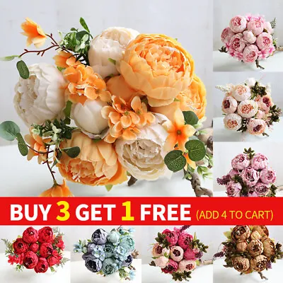 13 Heads Silk Peony Artificial Fake Flowers Wedding Bouquet Home Party Decor • £7.36