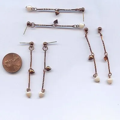 6 Vintage Copper Plated Twisted Bar Pearl Heart Chain Dangle 2.25  Earrings 3777 • $2.24