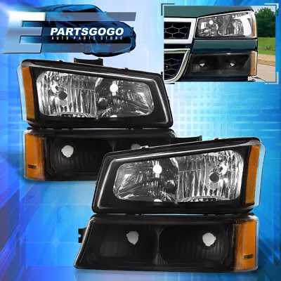 For 03-06 Chevy Silverado 1500 2500 Black Headlights + Amber Signal Bumper Lamps • $51.99