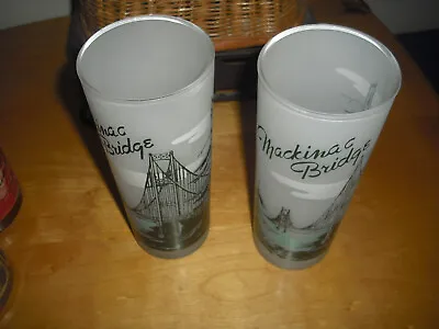 Vintage Mackinac Bridge Frosted Glasses. Lot Of 2.  6 1/2  Tall. • $11