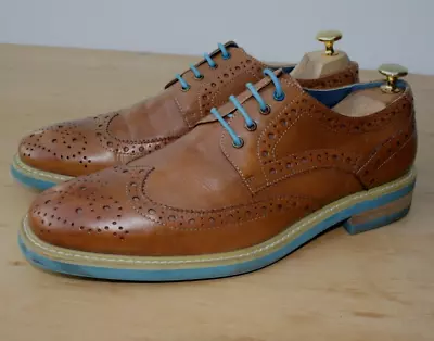 Justin Reece England Men Tan Brogue Blue Sole Shoes Size UK 9.5 EU 44 RRP £89.99 • £30