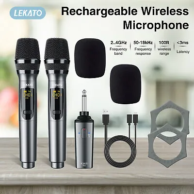 LEKATO UHF Wireless Handheld Microphone System Rechargeable Receiver For Karaoke • £58.79