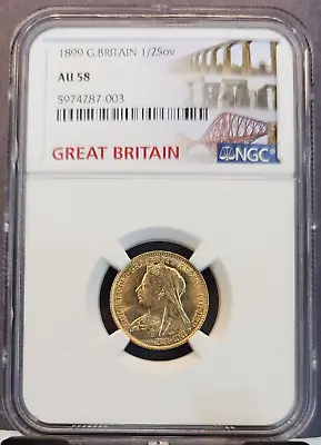 1899 Great Britain Gold 1/2 Sovereign Queen Victoria Ngc Au 58 Nice Luster • $449.95