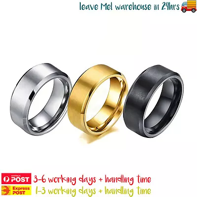 1PC Matte Finish Titanium Steel Men's Band Black Accent Ring • $5.99